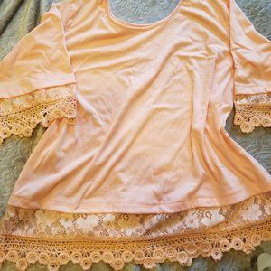 Peach Blouse with Lace Detail